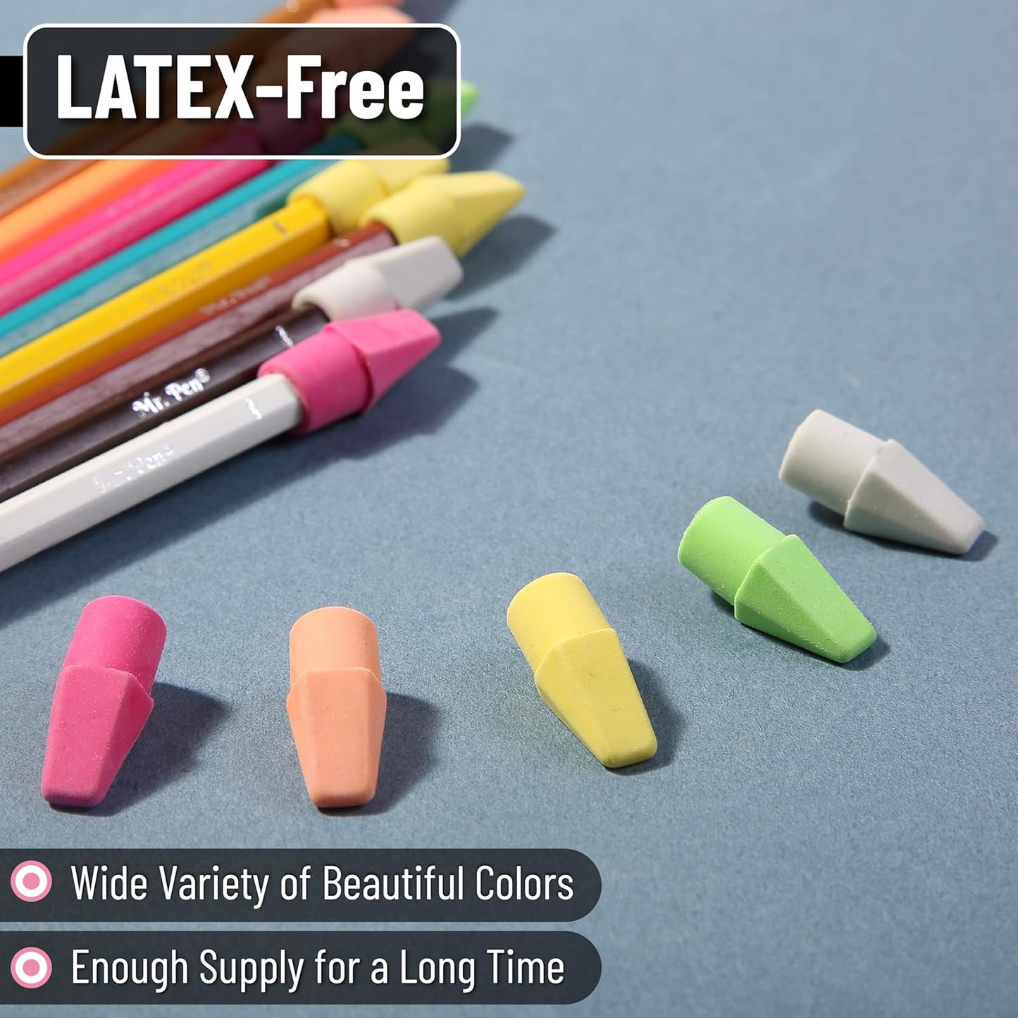 Mr. Pen- Pencil Erasers Toppers, 120 Pack, Colorful, Latex Free, No Smudge, Mr Pen Erasers for Pencils