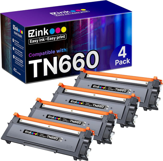 E-Z Ink Compatible TN660 Toner Cartridge Replacement for Brother TN660 TN-660 TN630 High Yield to Use with HL-L2300D HL-L2380DW HL-L2320D DCP-L2540DW HL-L2340DW HL-L2360DW MFC-L2720DW (Black, 4 Pack)