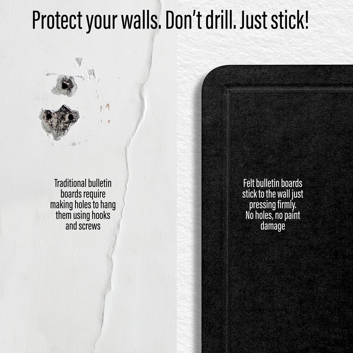 Large Bulletin Board 36 x 18 Inches - Foldable Felt Bulletin Board for Wall, Cork Board Alternative with 50 Color Pins & 6 Note Pads, Vision Board - Black