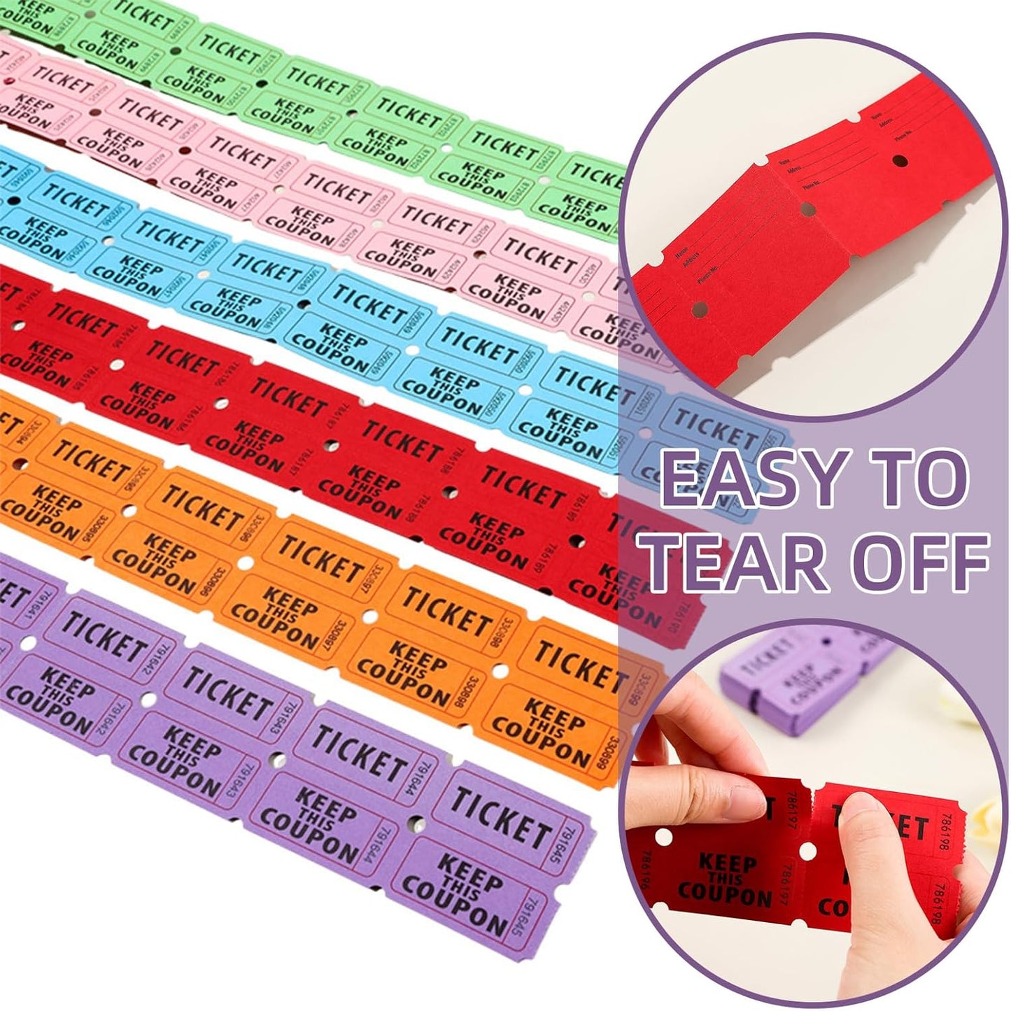 10,000 Raffle Tickets 10 Rolls of 1000 Tickets Each Raffle Tickets Double Roll 50/50 Raffle Tickets for Events Party Entry Carnivals Classroom Rewards (10 Color 10,000)