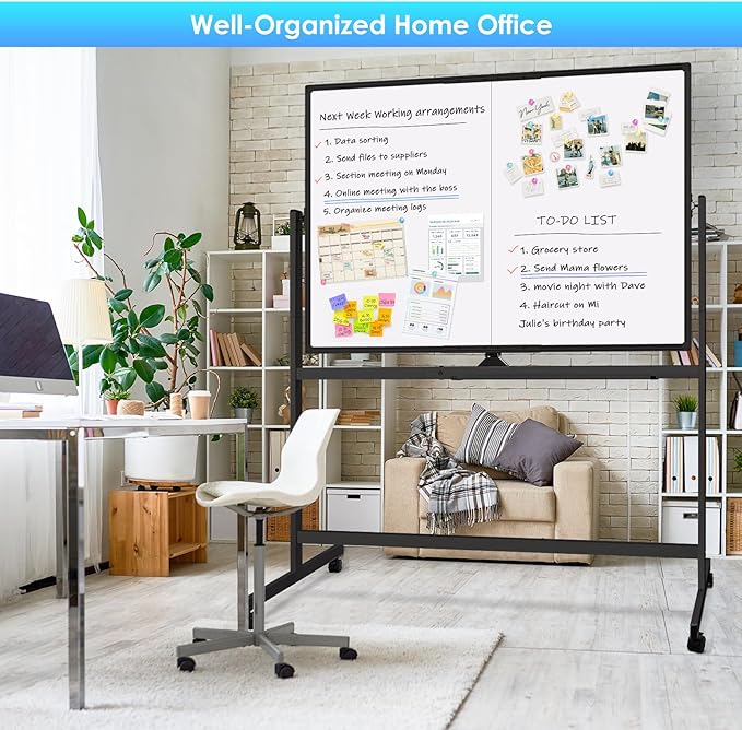 maxtek Rolling Whiteboard, 48x36 Large Magnetic White Board with Stands, Big Double-Sided White Board Dry Erase on Wheels for Homeschool, Home Office, Office, School (Black, 48 x 36)