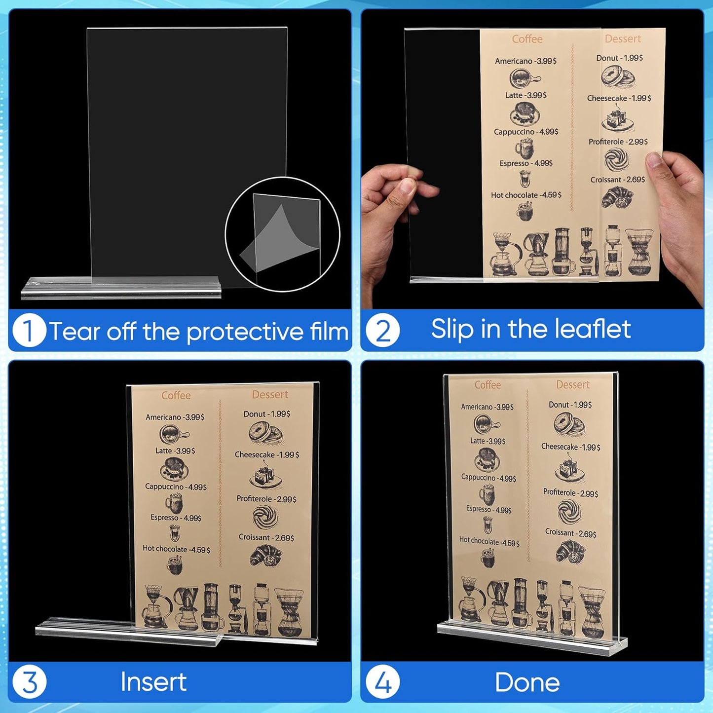 6 Pack Acrylic Sign Holder 5 x 7, Clear Double Side T Shape Acrylic Table Sign Stands for Displaying, Flyer Holder Paper Card Holder for Office Business Store Mall Restaurants