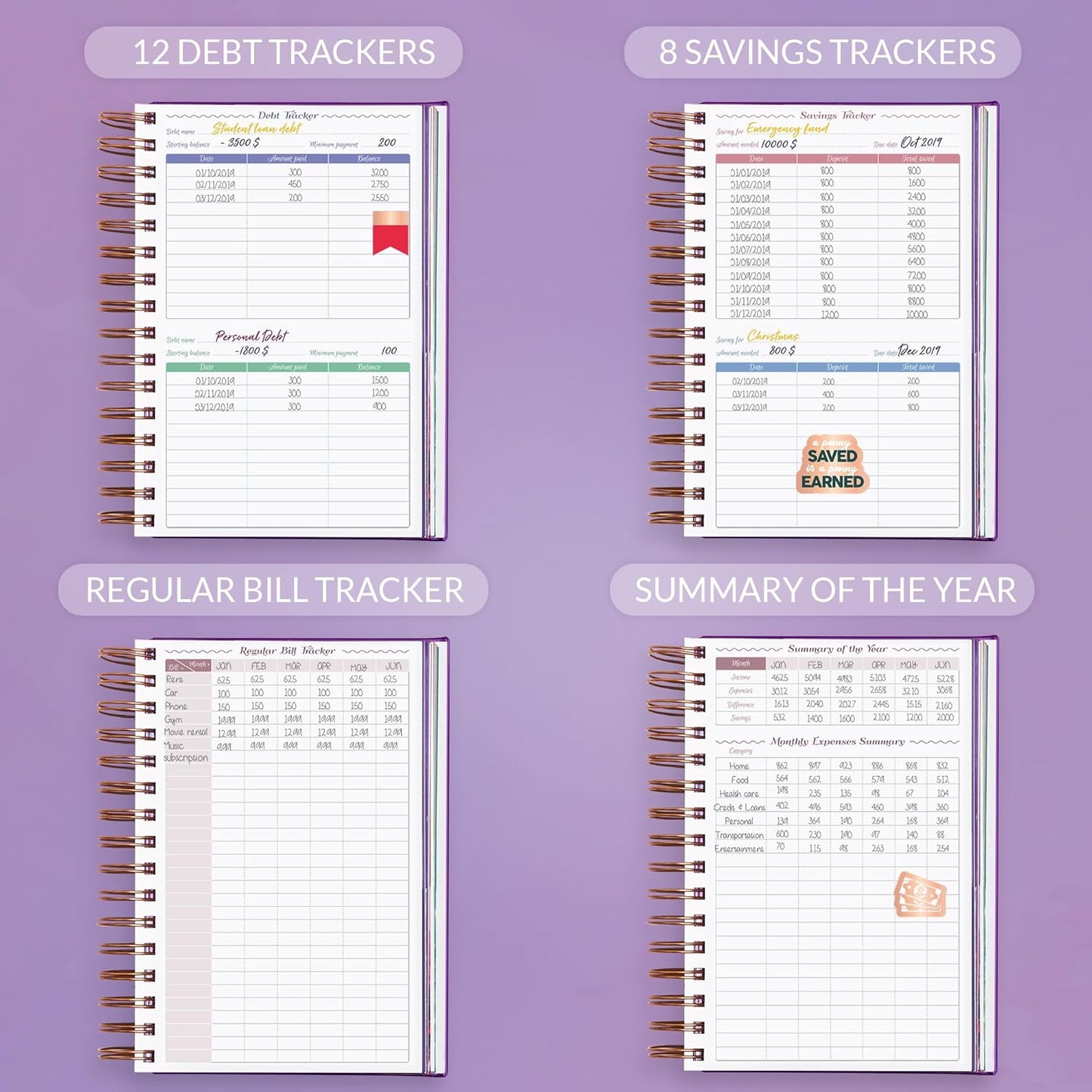 GoGirl Budget Planner & Monthly Bill Organizer – Monthly Financial Book with Pockets. Expense Tracker Notebook Journal, Compact (Purple)