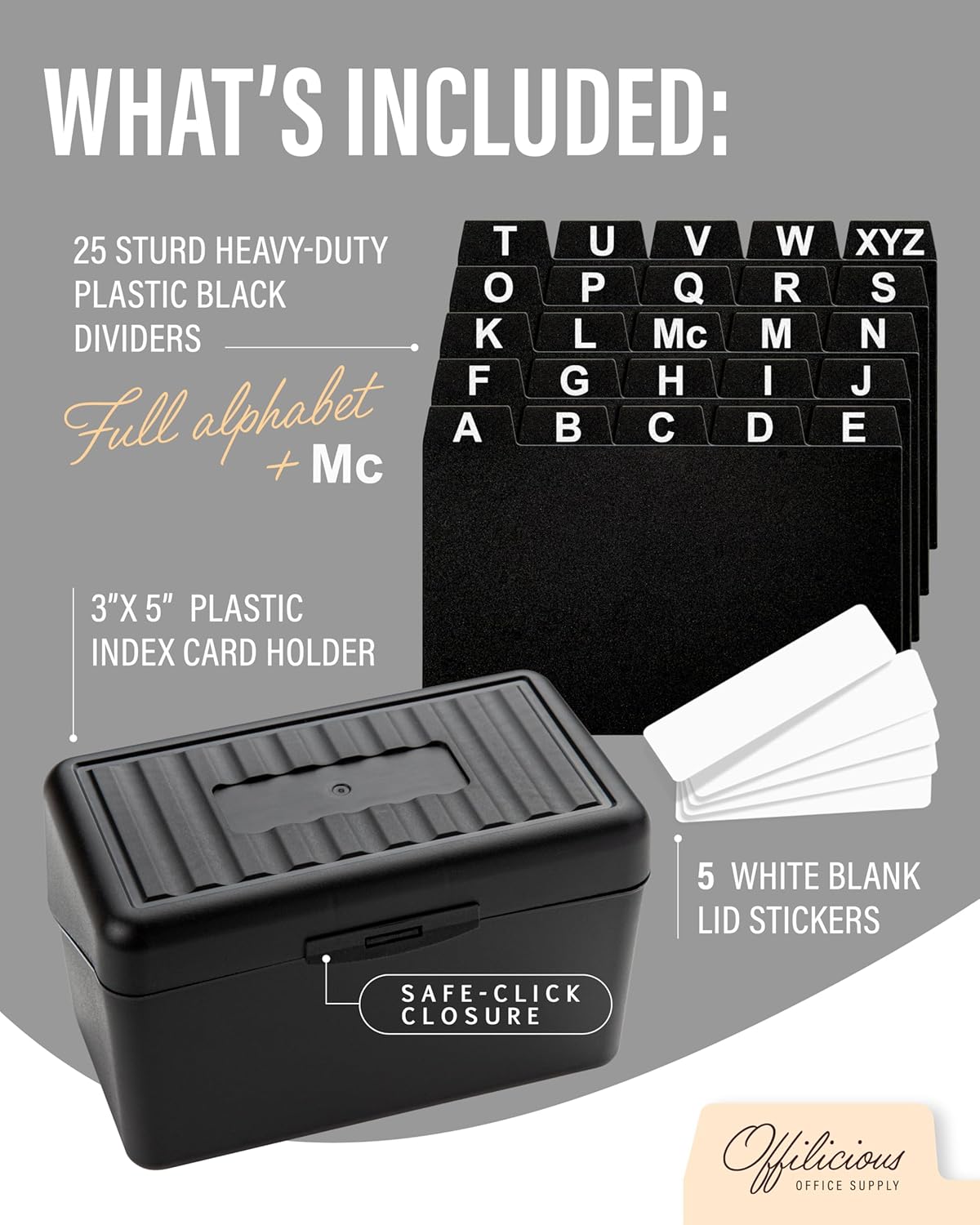 Sturdy Index Card Holder Box 3x5 - Premium Business Card Organizer for Flash Cards, Notecards, Recipes - Recipe Box Case with Plastic Index Cards Dividers & Labels