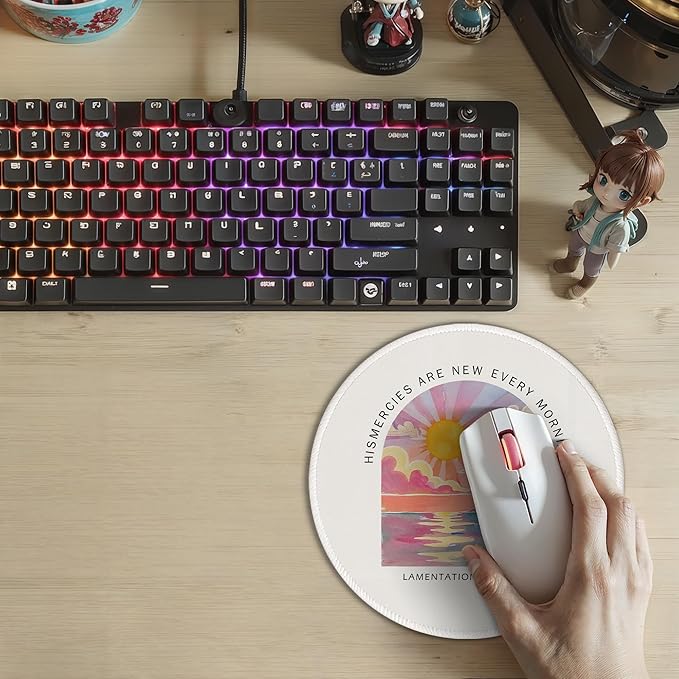 Boho Christian His Mercies are New Every Morning Mouse Pad Mousepad, Bible Verse Religious Lover Gifts Mouse Pads for Women Desk Home Office Computers Laptop Accessories, 7.9x7.9 Inch