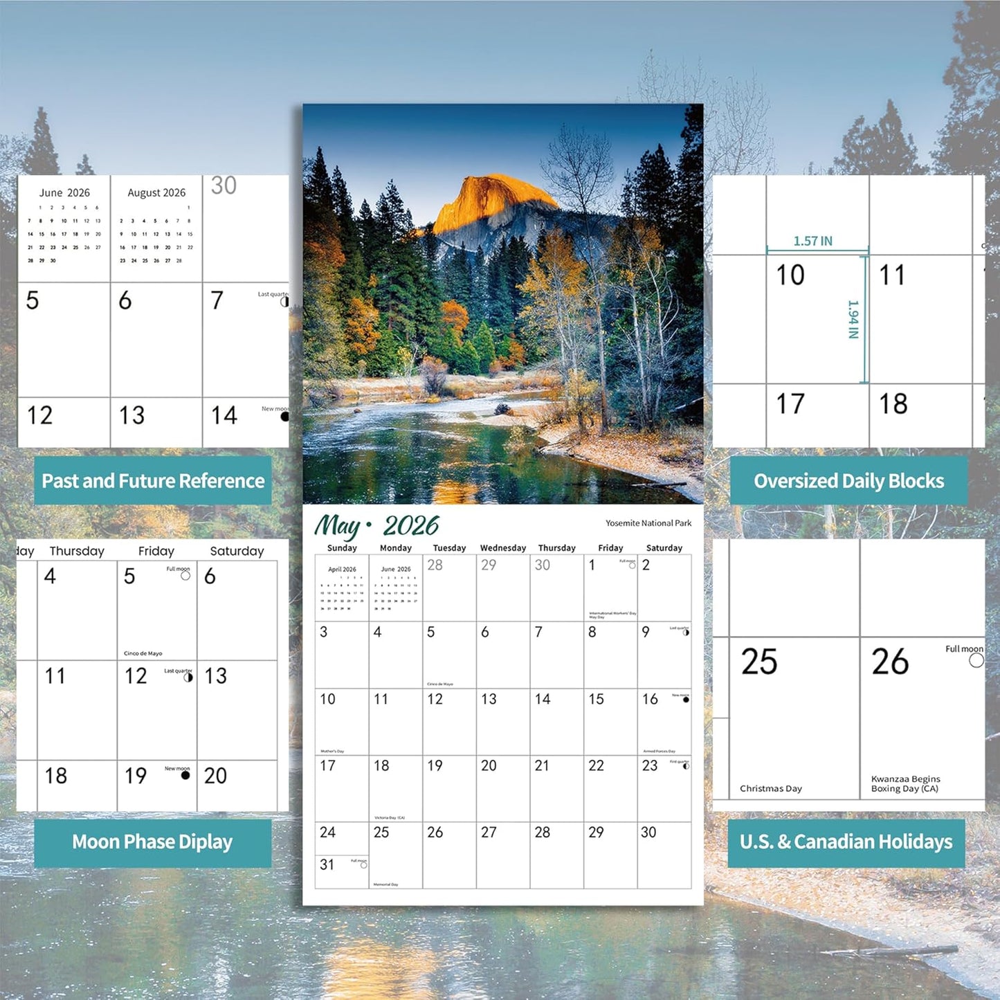 2026 Wall Calendar, Alpenglow Monthly Wall Calendar, 12" x 24" Open,Family Planner Calendar Organizer with Mountain of Sunrise Images