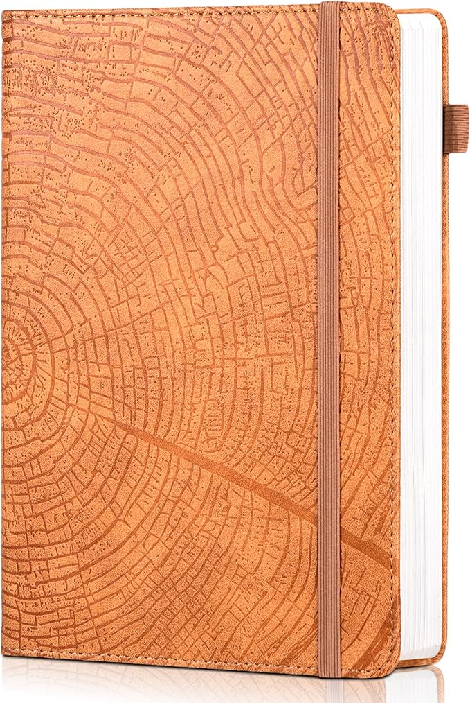 CAGIE Lined Journal for Men Women, Tree Growth Ring Leather Bound Journal Notebook, 256 Pages 100 GSM Journals for Writing, A5 Hardcover Journaling Notebooks for Work, Note Taking
