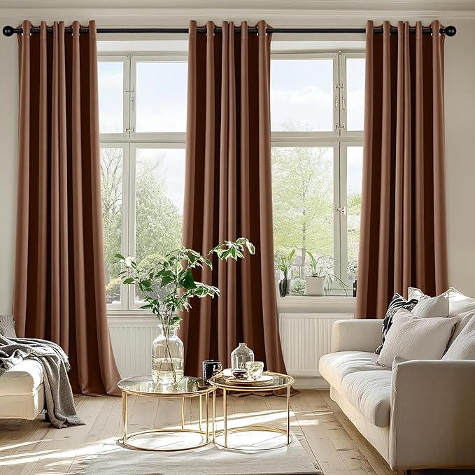 MIULEE Blackout Curtains for Bedroom Living Room 96 Inches Long 2 Panels, Thermal Insulated Room Darkening Drapes Solid Grommet Noise Reduction Light Blocking Window Treatments 40x96 Inch Mocha Brown