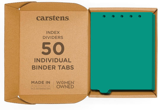 Carstens - Heavy Duty Plastic Ring Binder Dividers, Bottom Tab, 1/9 Cut, Tab 2 Position, US Letter, Turquoise, Case of 50, (2619-02CS) - Ideal Medical Chart Dividers or Index Tabs for 3 Ring Binders