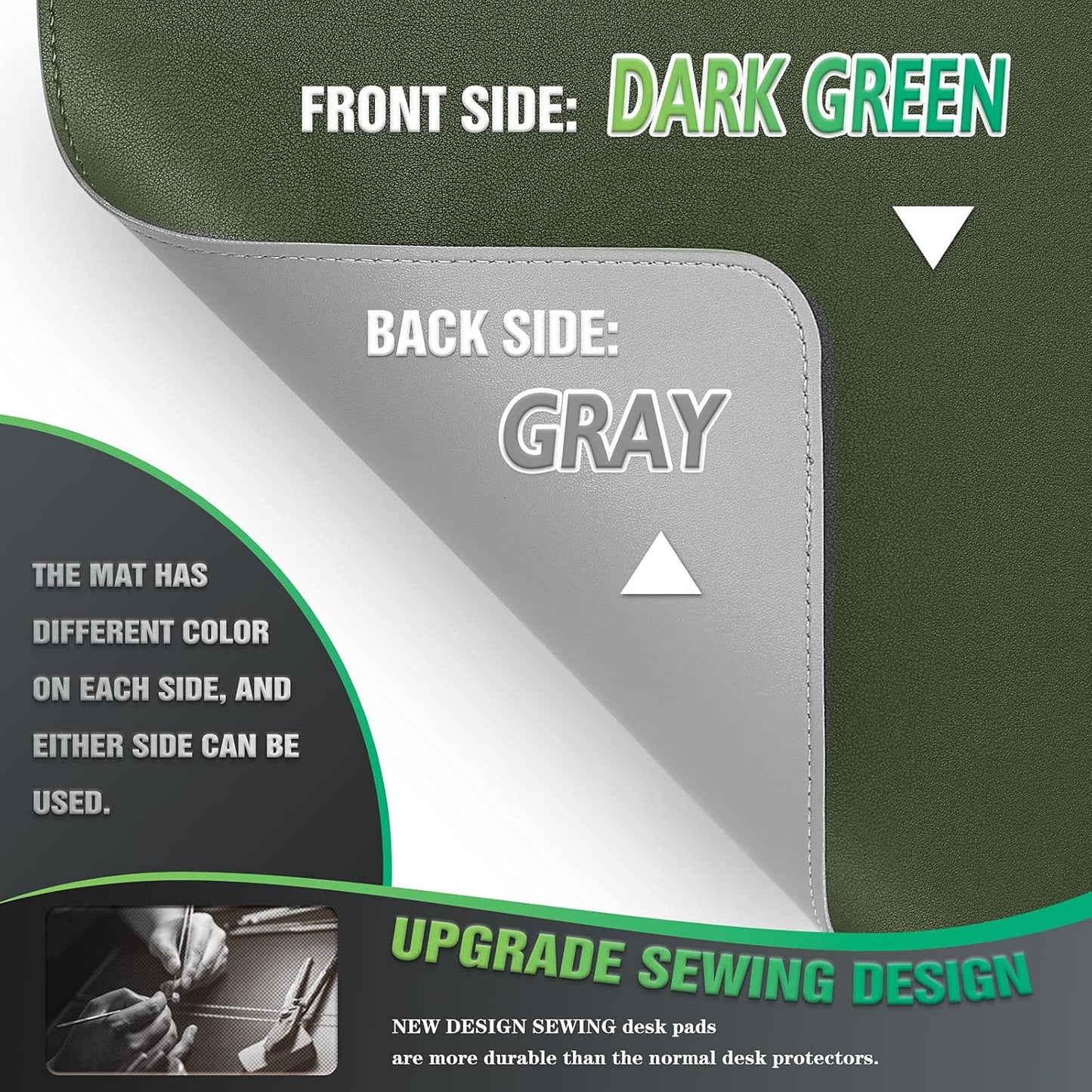 K KNODEL Desk Mat, Blotter, Dual-Sided Office Desk Pad, Waterproof Desk Mat for Desktop, Desk Blotters, PVC Leather Pad Protector (Dark Green, 31.5" x 15.7")