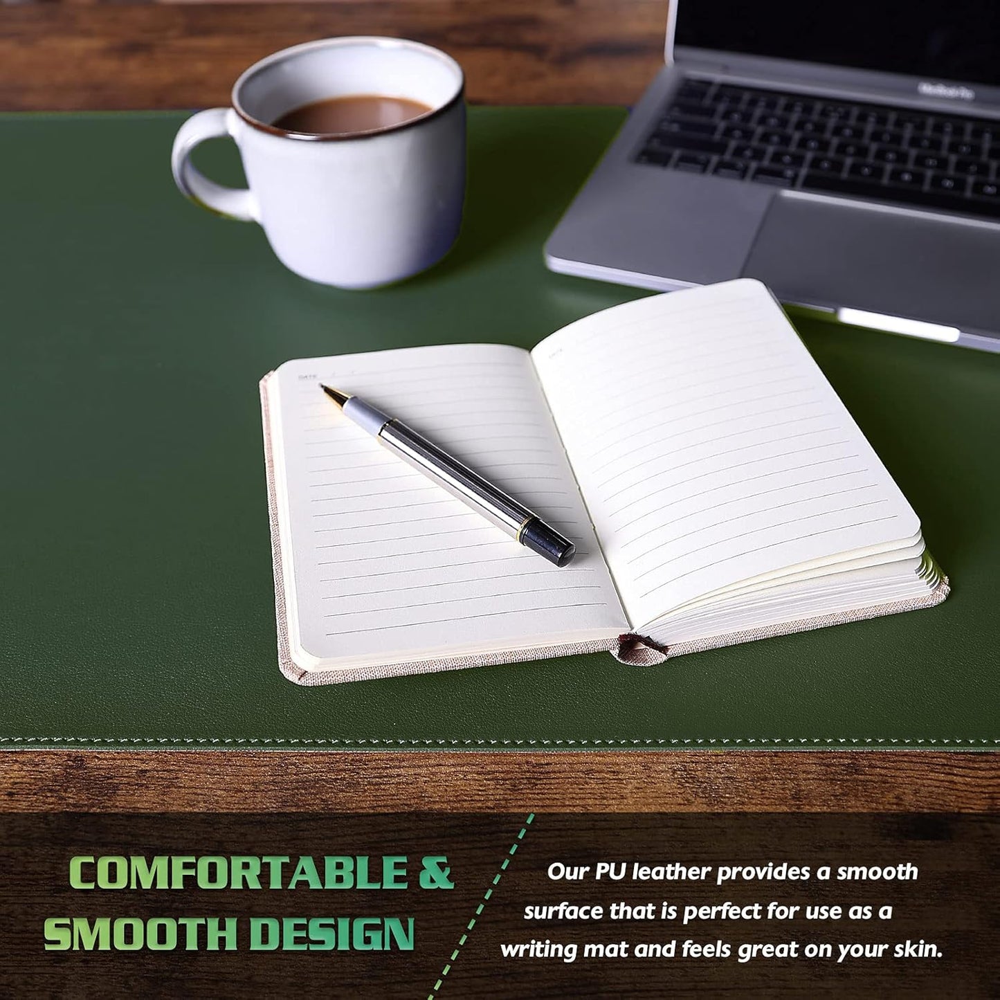 K KNODEL Desk Mat, Blotter, Dual-Sided Office Desk Pad, Waterproof Desk Mat for Desktop, Desk Blotters, PVC Leather Pad Protector (Dark Green, 31.5" x 15.7")