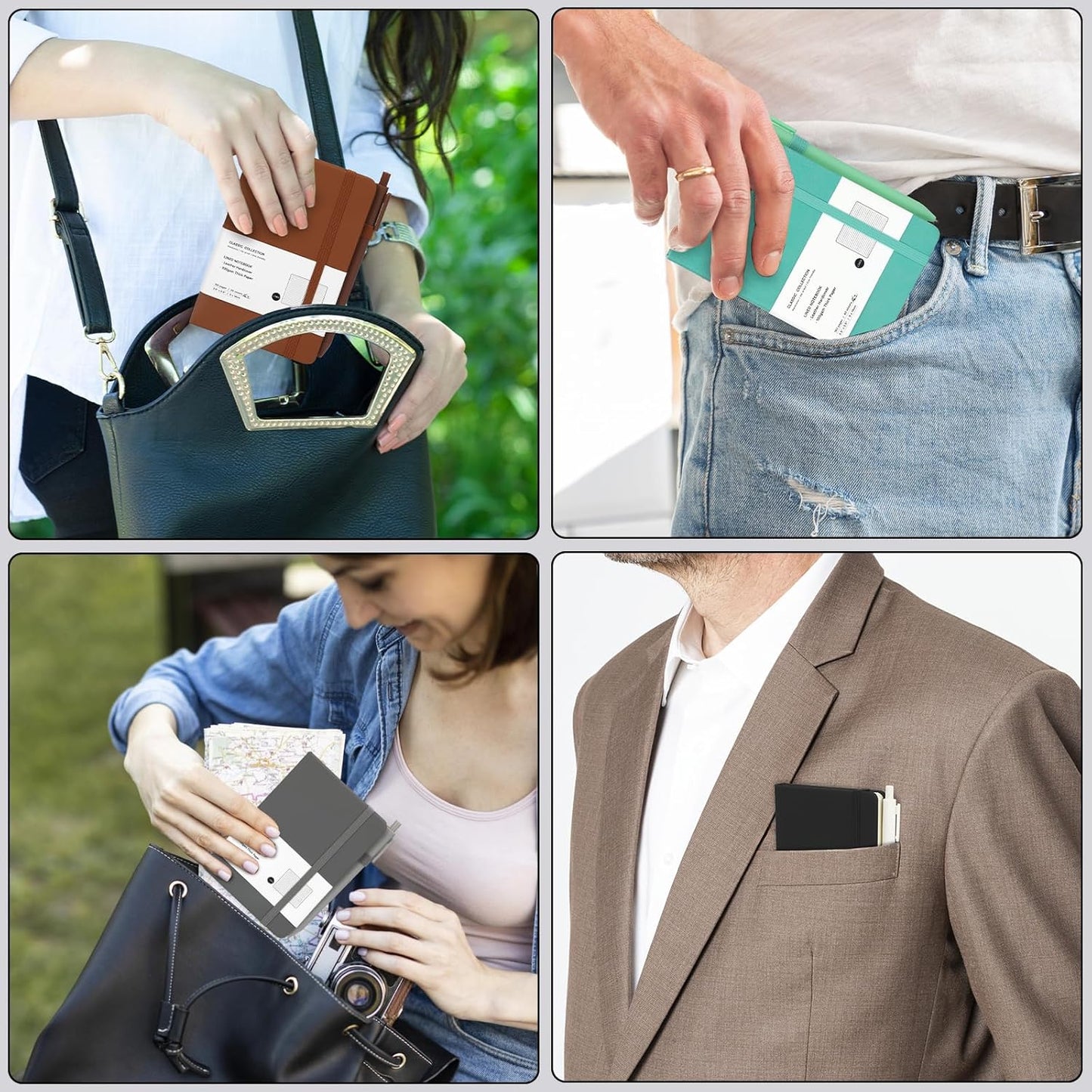 Coopay 24 Pack A6 Pocket Small Notebook with 24 Pens Bulk Classic Hardcover Leather Journal Set with Pen Holder for Men Women Writing, Office, Home, School, Business, 100GSM, 3.5” x 5.5”, Multicolor