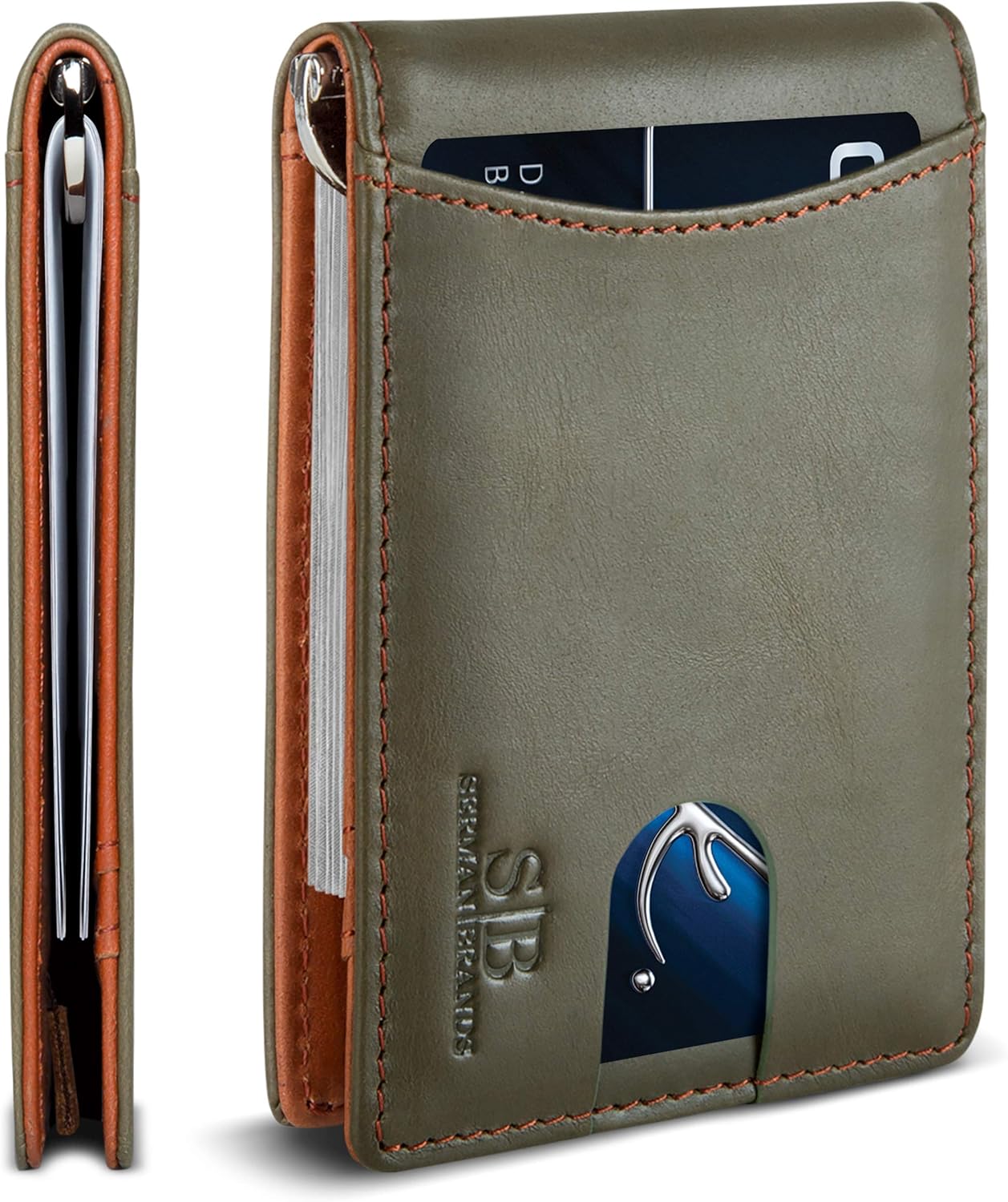 SERMAN BRANDS RFID Blocking Slim Bifold Genuine Leather Minimalist Front Pocket Wallets for Men with Money Clip Thin Gift