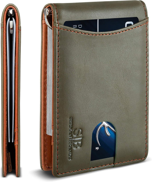SERMAN BRANDS RFID Blocking Slim Bifold Genuine Leather Minimalist Front Pocket Wallets for Men with Money Clip Thin Gift