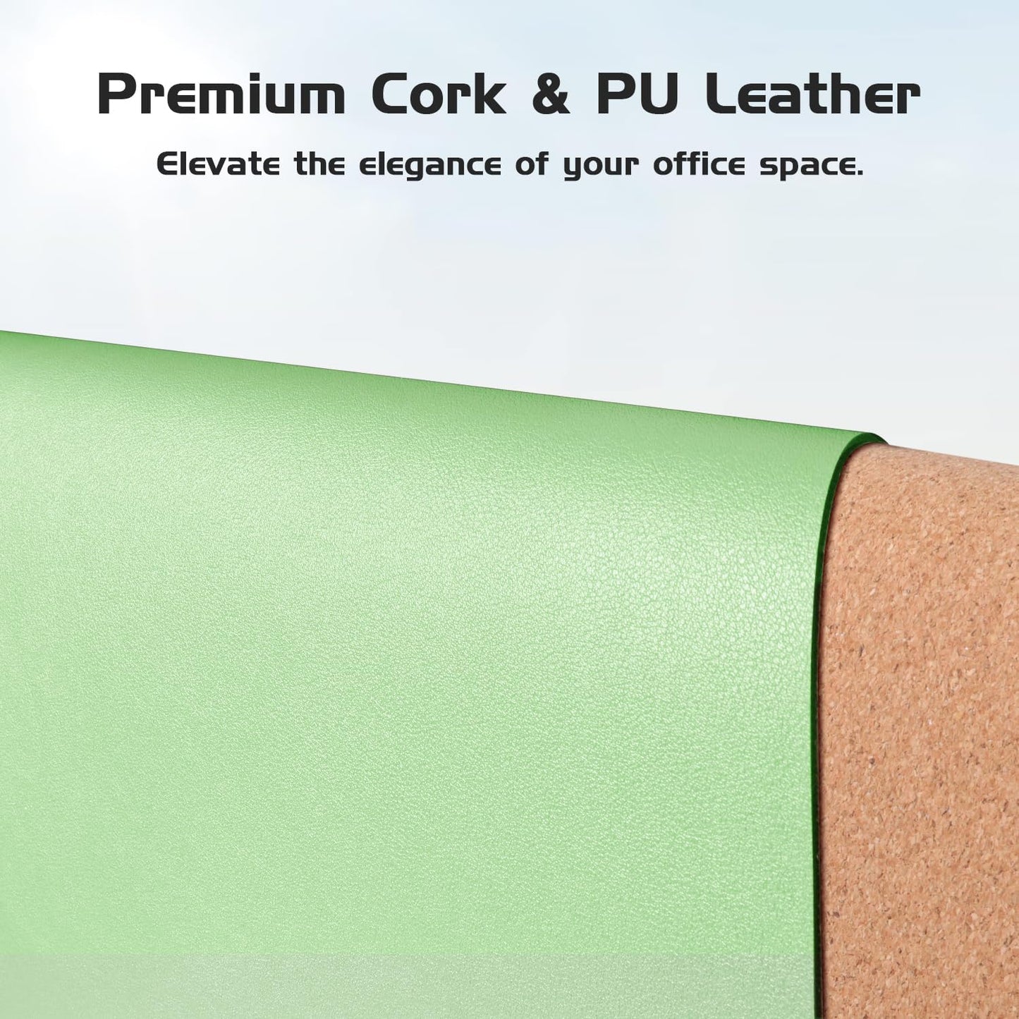 Aothia Double-Sided Desk Pad - 35.4" x 15.7"Leather Desk Mat, Eco Cork Desk Pad Protector,Large Mouse Pad,Waterproof Desk Blotter for Office/Home(Light Green)
