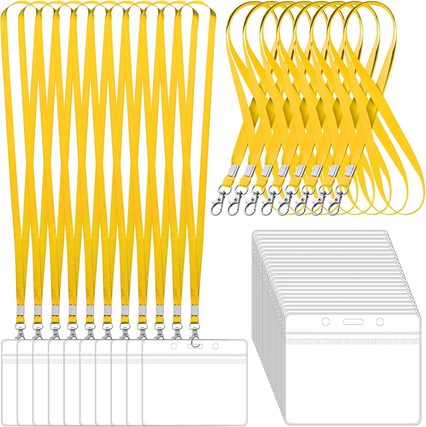 100 Pack Lanyards for ID Badges with Clear Name Tags, Reusable Lanyards Horizontal ID Card Badge Holders Plastic Name Badges for Men Women Kids Business School and Office Supplies (Yellow)
