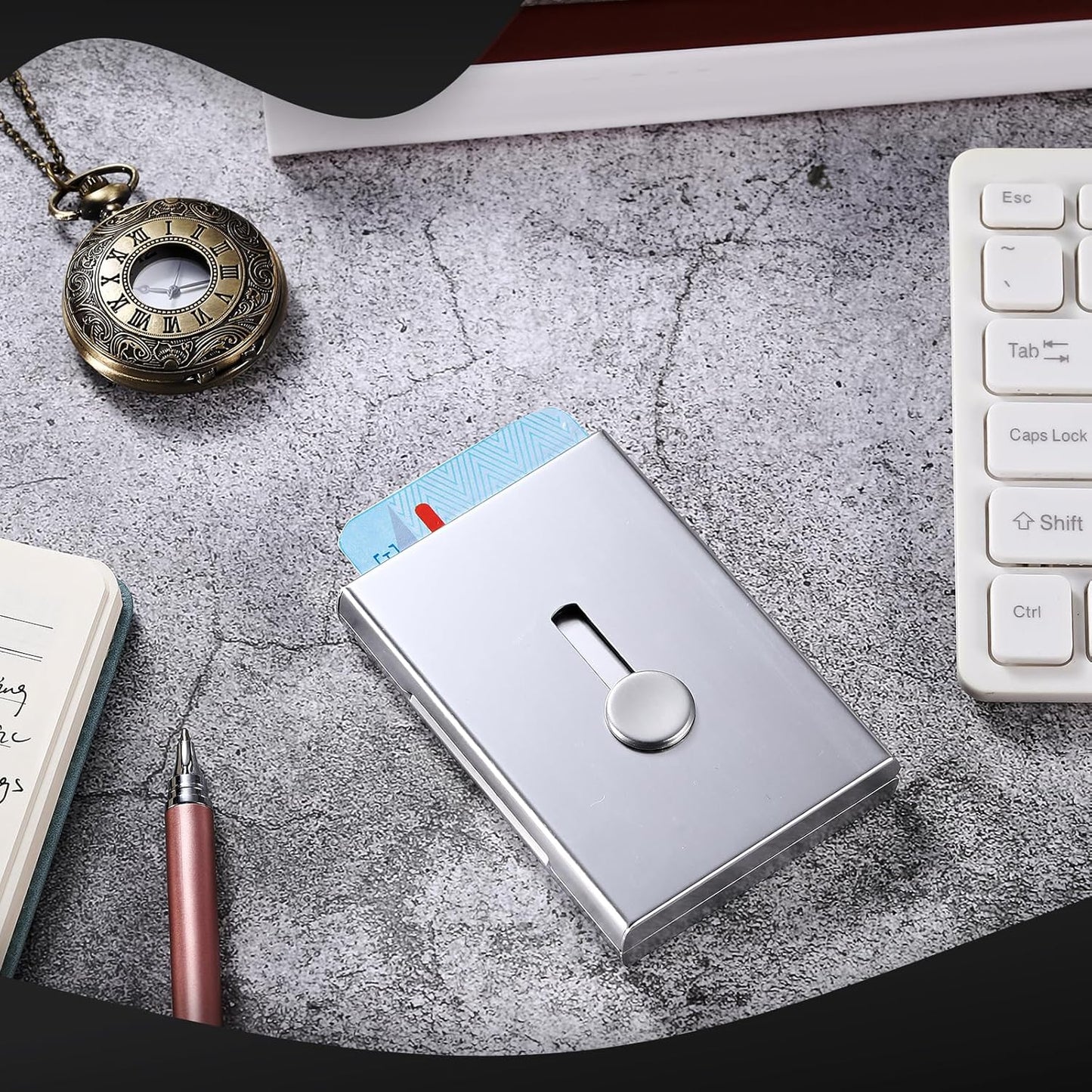 Zonon Large Thumb Drive Business Card Holder Fit 28 Name Credit Aluminum Alloy Slide out Name Card Case Portable Business Holder Wallet Pocket for Men Women (Silver)