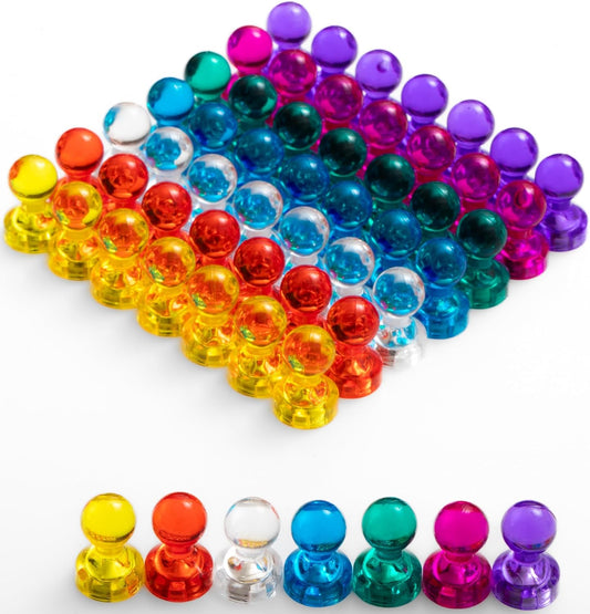 56 Colorful Magnets for Whiteboard | 7 Assorted Color Strong Push Pin Magnets | Perfect Magnetic Push Pins to use as Refrigerator Magnets, Whiteboard Magnet, Classroom Magnet