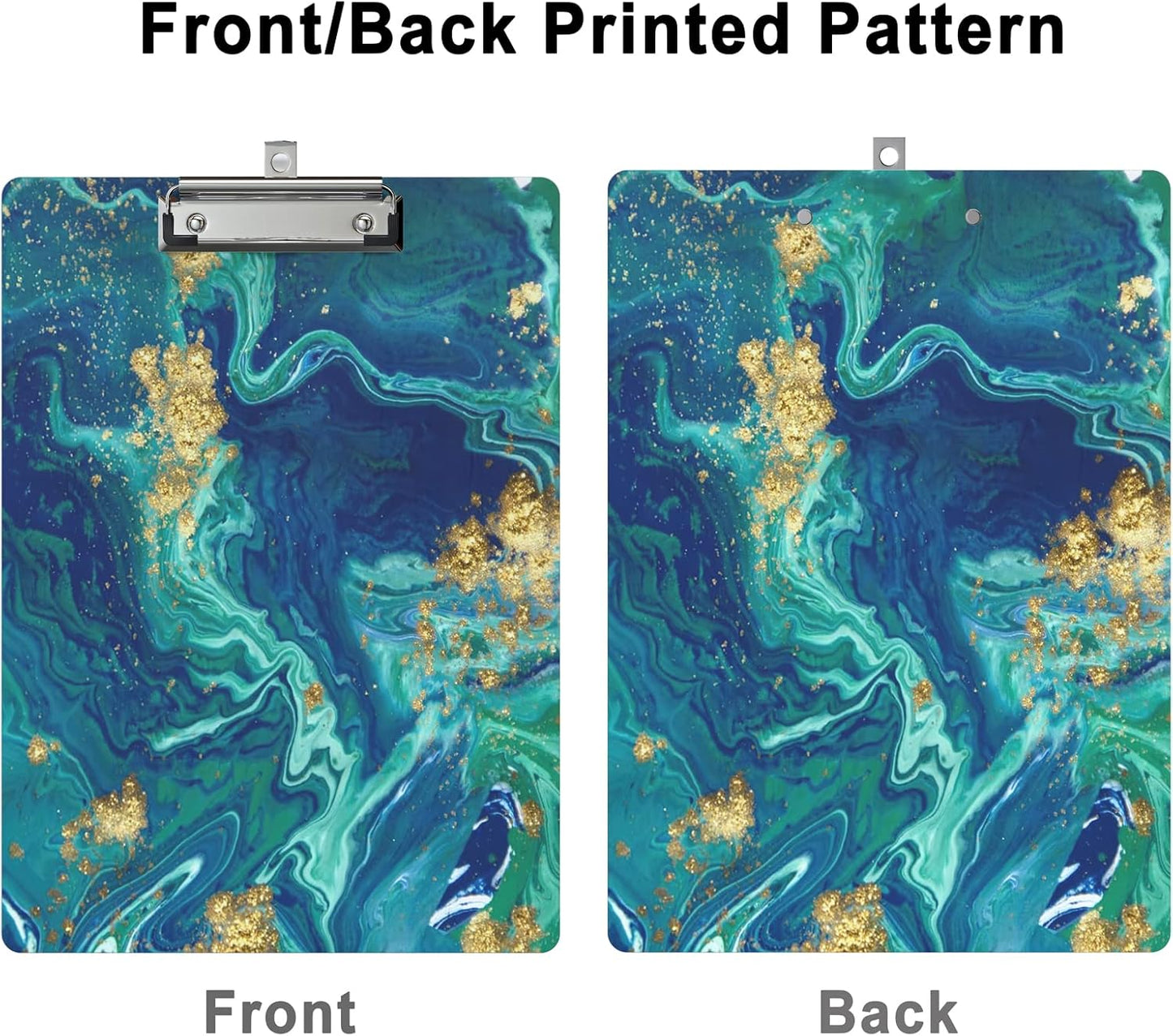 Clipboard Wood Design Decorative A4 Letter Size Clip Boards for Classroom Office, Standard Size 9" x 12.5" with Low Profile Metal Clip - Blue Gold Marble