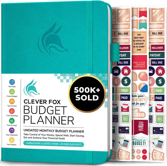 Clever Fox Budget Planner - Expense Tracker Notebook. Monthly Budgeting Organizer, Finance Logbook & Accounts Book, Bill Tracker, A5 (Turquoise)