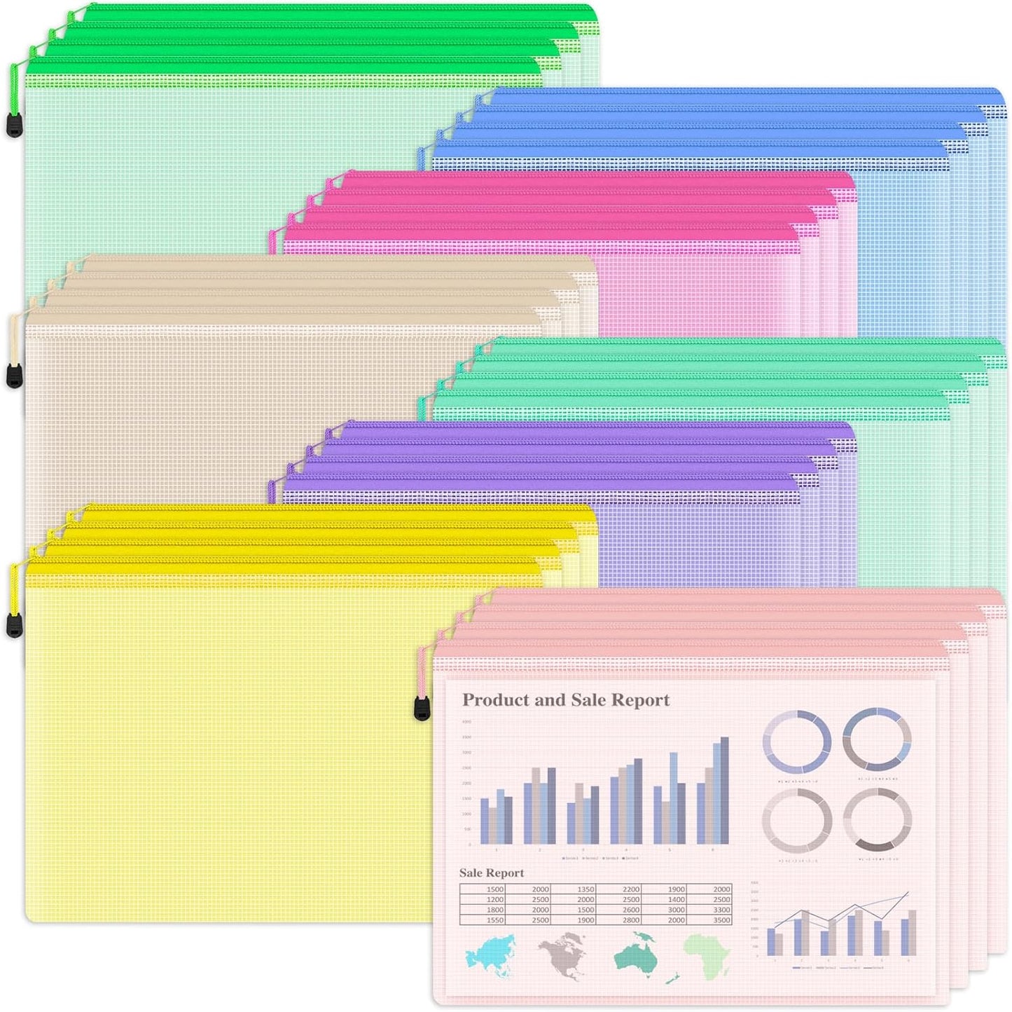 Smarpau 32PCS Mesh Zipper Pouch Bags, A4 Size 13.3" x 9.4" Zipper Pouches for Organizing, Large Waterproof Mesh Bags for Board Game Storage, Letter Size File Bags for Travel Home Office Supplie