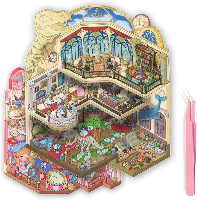 Foldable 3D Sticker Scene Kit - Interactive Large Sticker Scenes with Layeres for Adults & Kids, Detailed Miniature Scene Stickers Book Style with Tweezer, Creative Sticker Therapy Gift.