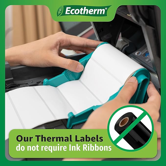 3" x 3" Thermal Labels | 4 Rolls | 2100 Labels | fits Zebra, Munbyn, Rollo, Godex, Arkscan, iDPRT, Offnova Thermal Label Printers and More | Blank White Adhesive Stickers by Ecotherm