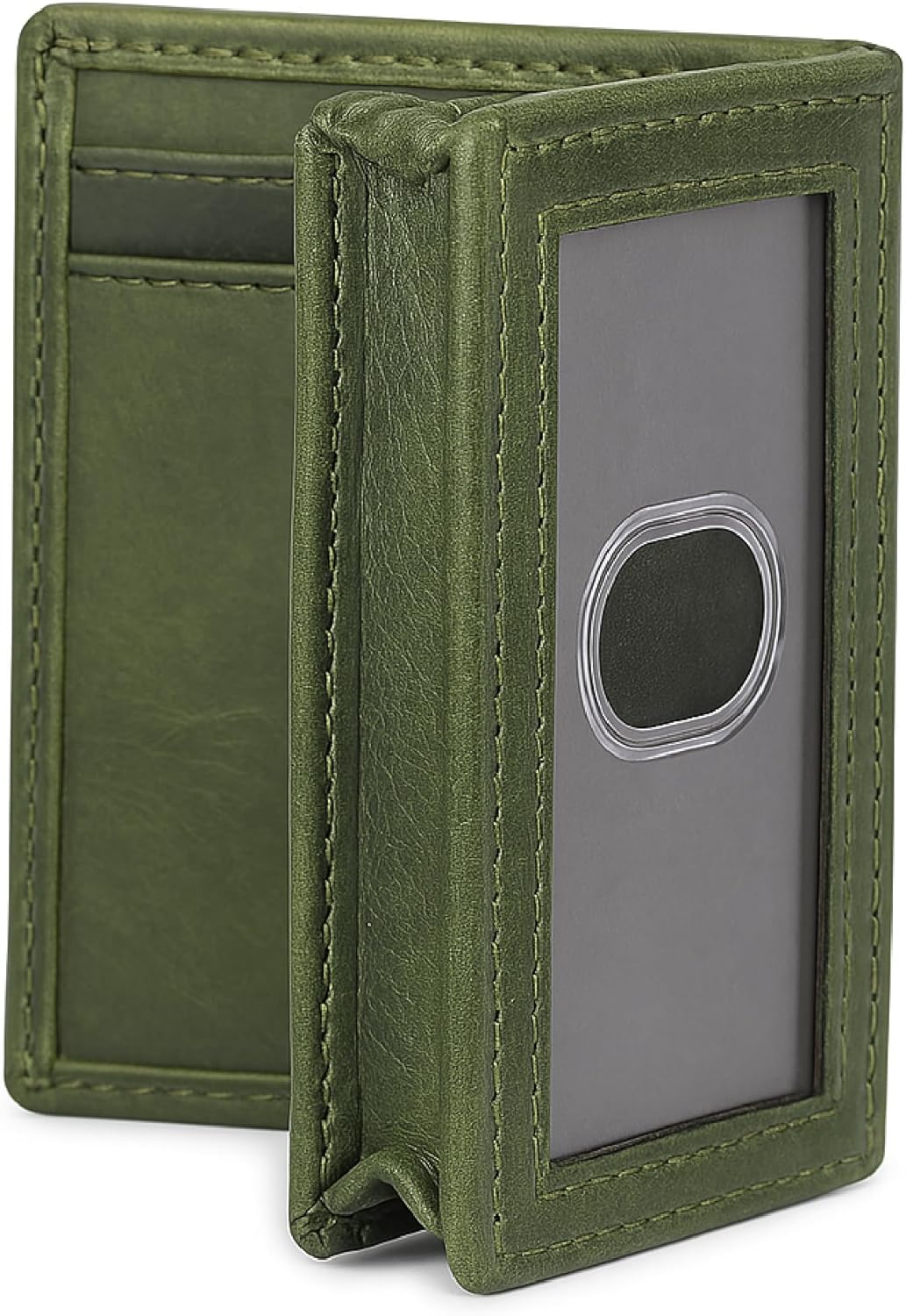 Premium Leather Card Wallet, RFID Blocking Expandable Business Card Case, Bifold Card Holder for Men and Women, Men's Purse, Wallet for Men (Business Card Wallet, Green)