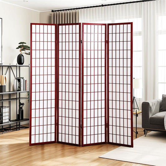 NicBex Room Divider 4 Panel Room Dividers with Oriental Style Partition Room Dividers and Folding Privacy Screens Wall Divider for Home, Office, Room Separation,72" W x 2" D x 72" H, Cherry