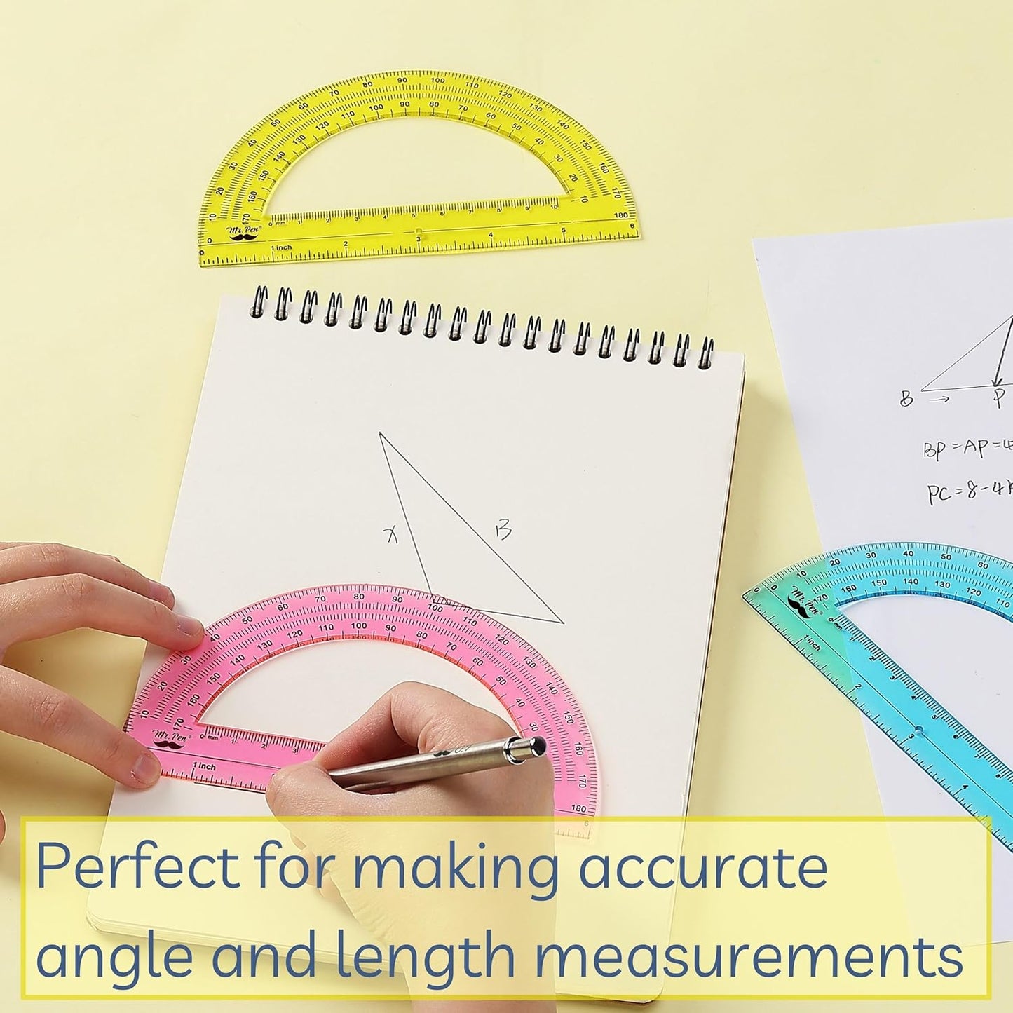 Mr. Pen- Plastic Protractors, 3 Pack, 6 Inch, 180 Degrees, Colorful Protractor for Geometry