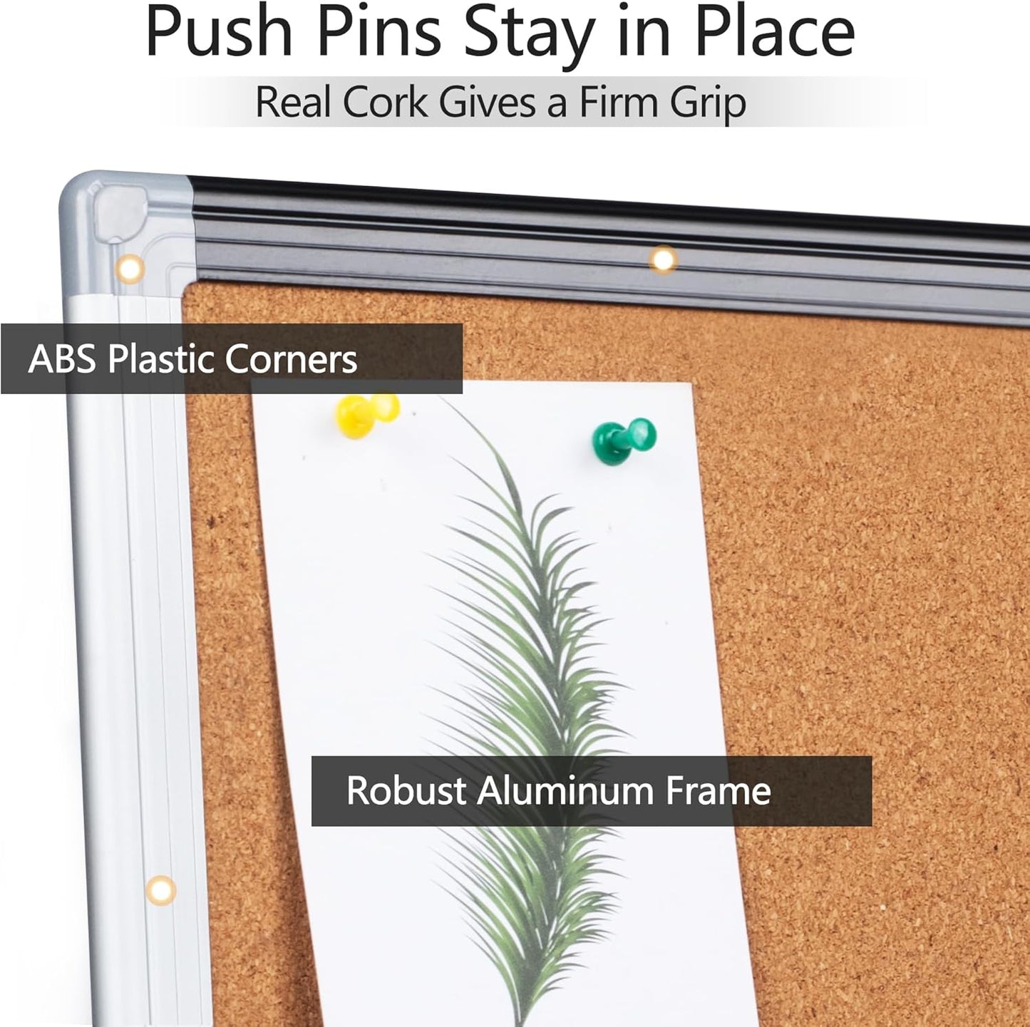 Board2by 2 Pack Cork Bulletin Board 24" x 18", Black/Sliver Aluminium Framed Corkboard, Office Board for Wall Decor, Large Wall Mounted Notice Pin Board with 36 Push Pins for School, Home & Office