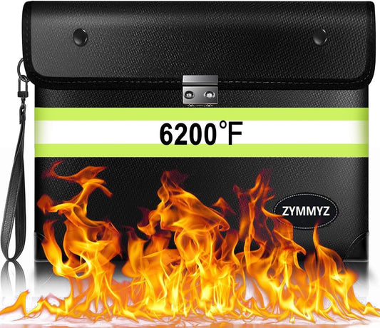 Upgraded Insulated FireProof Money Bag with lock for Cash,6200℉ Fireproof&Waterproof Document Pouch with Water Resistant Zipper Envelopes for Important Documents,Valuables（Not Suitable for A4 Files）