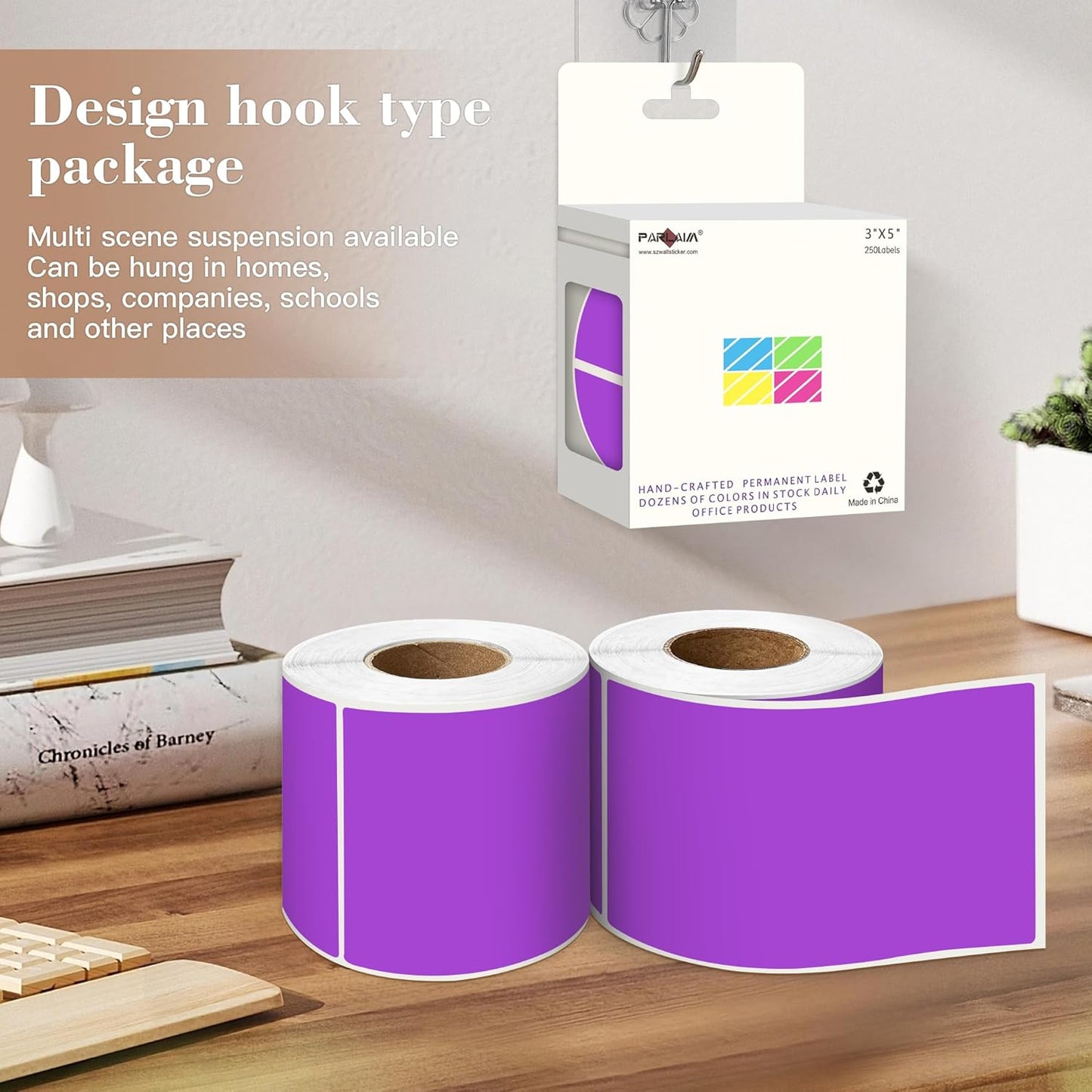PARLAIM 3x5 inch Rectangle Color Code Stickers, 1000PCS 4 Rolls Square Adhesive Inventory Label, Purple