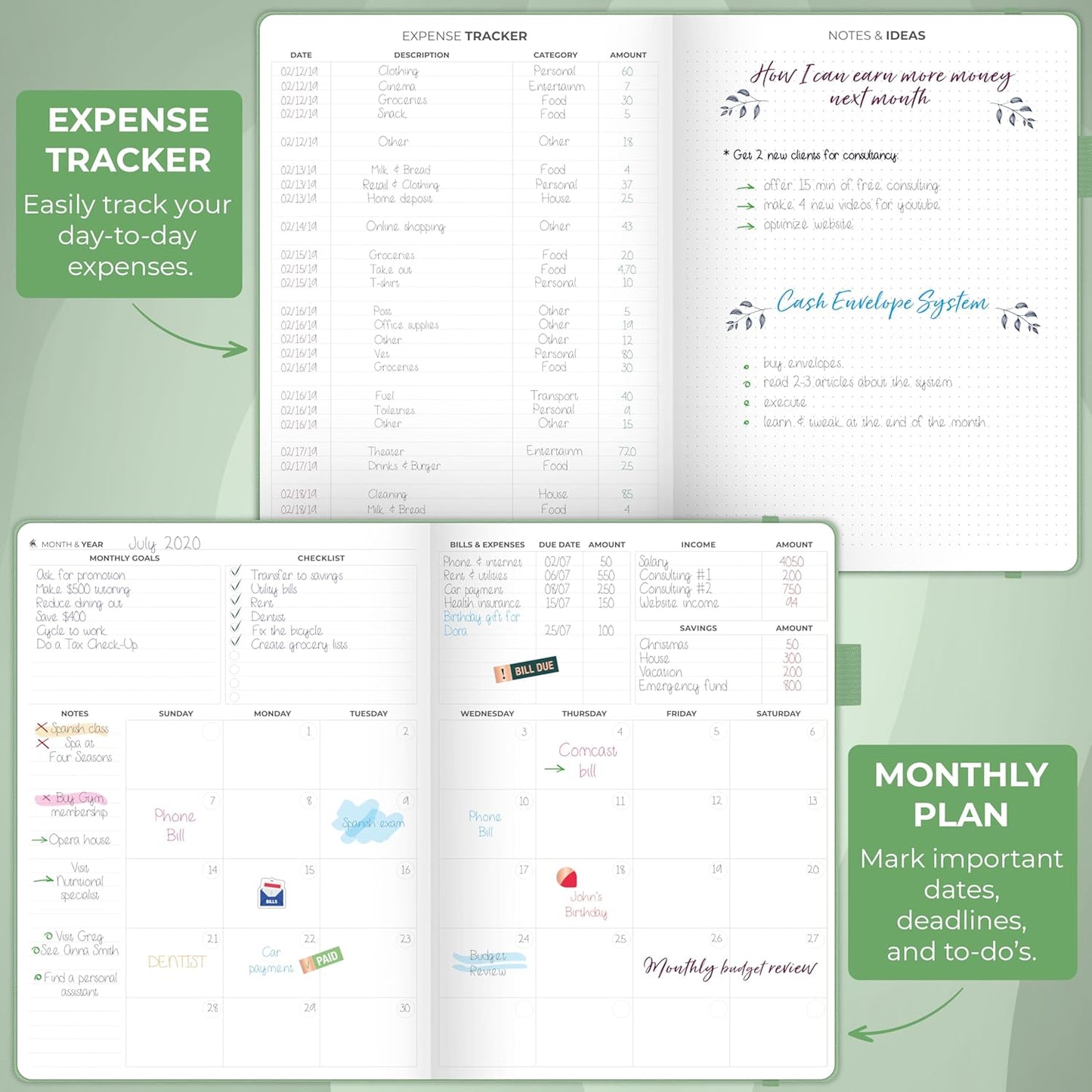 Clever Fox Budget Planner Large – Expense Tracker Notebook. Monthly Budgeting & Bill Organizer, Finance Logbook & Accounts Book, A4 (Mint Green)