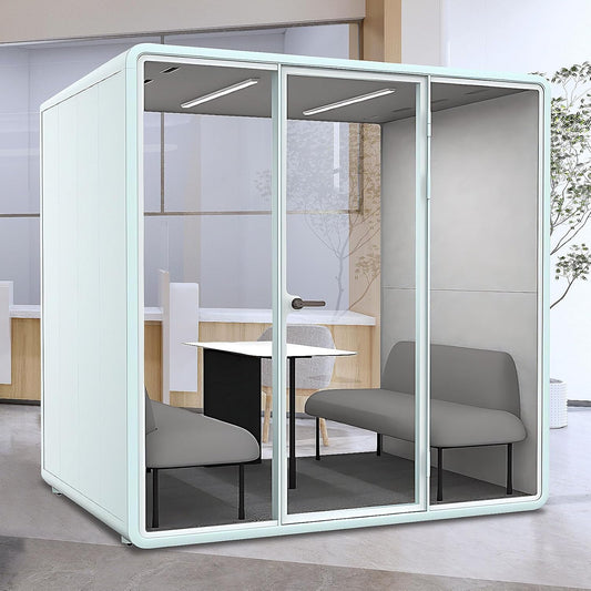 Office Sound Booth with Audio Privacy - Portable Soundproof Pod with Stylish Light Blue Frame,Soundproof Room with Light,Ventilation,Socket for Meetings,Report Presentations