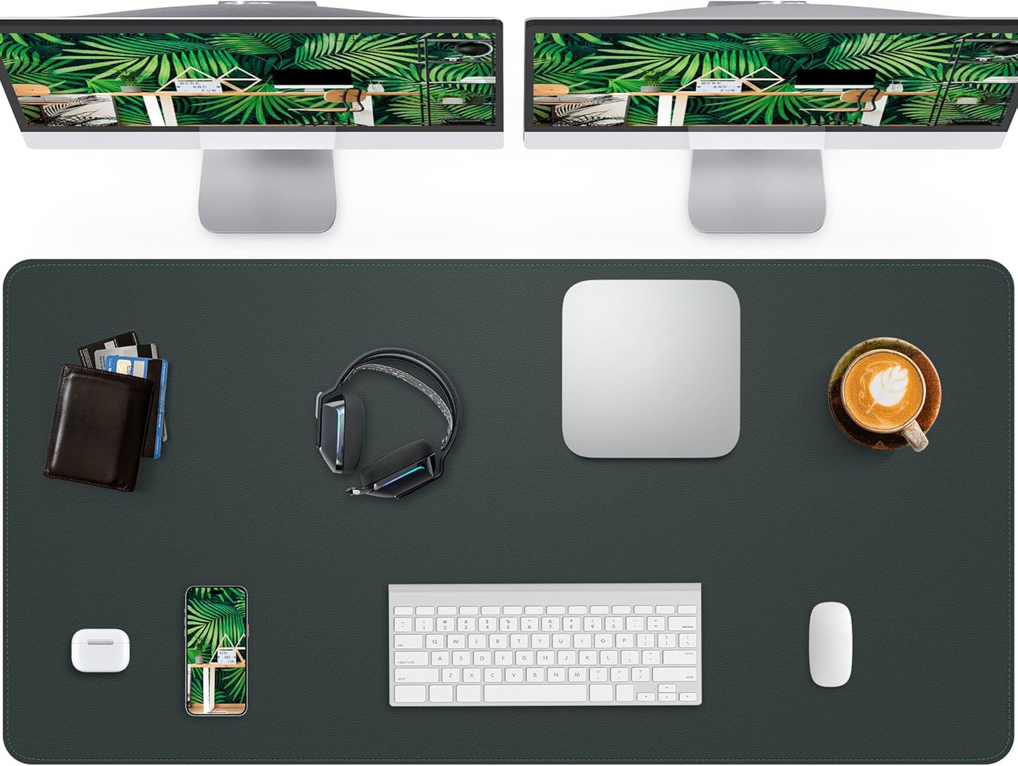 Large Desk Pad Mat - Waterproof Mouse Pad & Desk Protector, Non-Slip XL PU Leather Gaming Mat for Keyboard/Mouse, Stitched Edge with Ergonomic Support, 47"x17" (Dark Green)