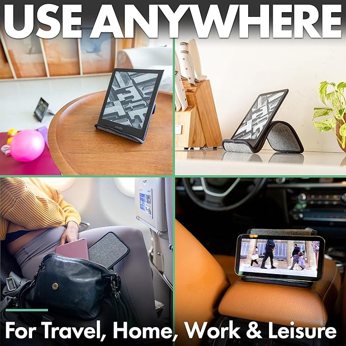 Folden Airplane Phone Holder, Flexible Cell Phone Holder, Folding Cellphone Stand for Desk, Bed, Office, Treadmill - Airplane Gadgets for Long Travel Accessories - Plane Essentials (Tweed)