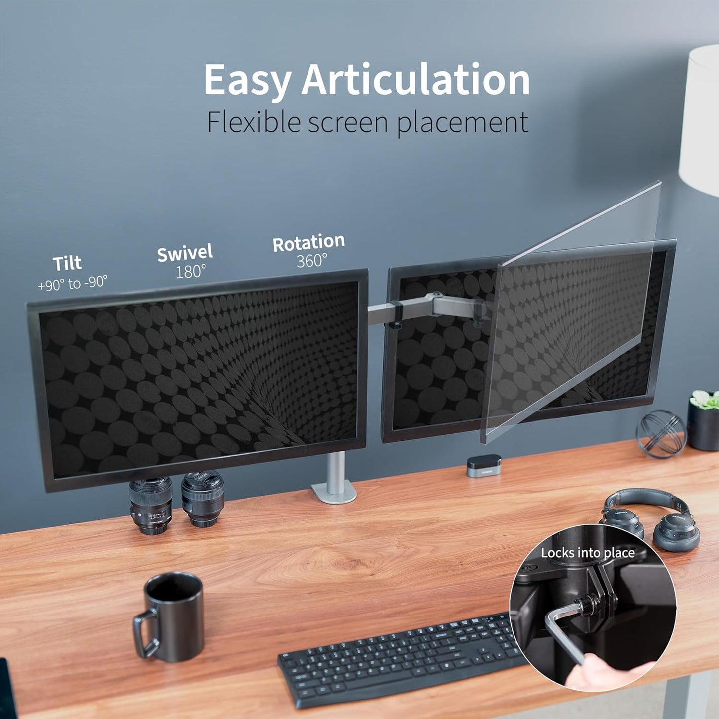 VIVO Dual Monitor Desk Mount, Heavy Duty Fully Adjustable Steel Stand, Holds 2 Computer Screens up to 30 inches and Max 22lbs Each, Gray Color, STAND-V002-GY