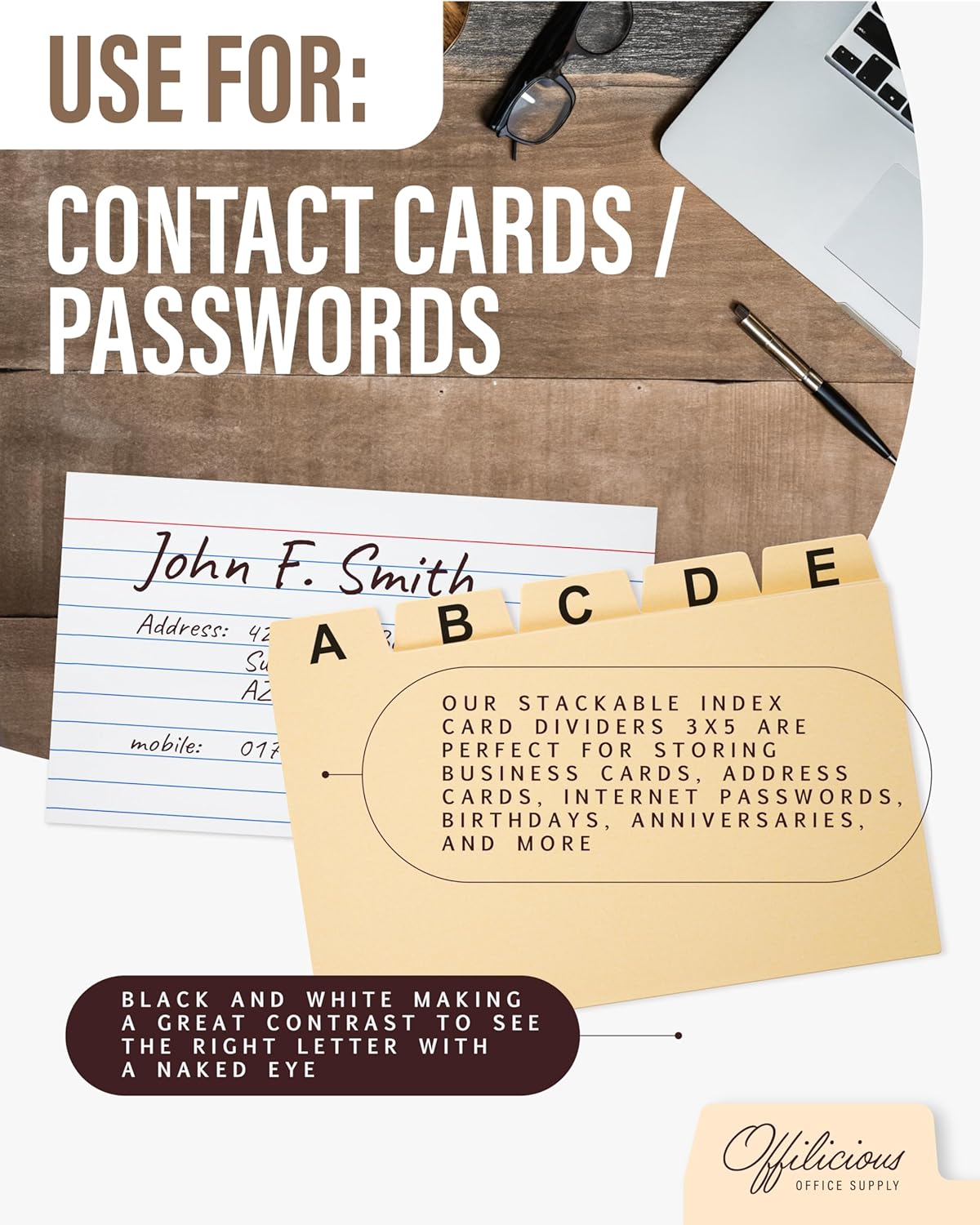 Index Card Box 3x5 - Recipe Box with Manila Dividers & Stickers - Premium Index Card Holder Ideal as Business Card Organizer, Recipe Card Box, Index Card Organizer, Flash Card Holder