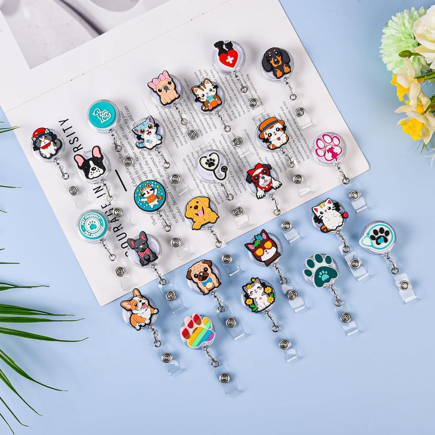 24 Pcs Vet Teach Gifts Cute Badge Reel, Retractable Veterinary ID Badge Holders Vet Teach Accessories for Men Women Vet Tech Week Gifts.