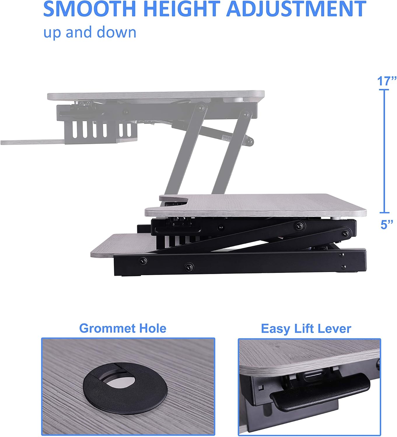 Rocelco 37.5" Height Adjustable Standing Desk Converter with Anti Fatigue Mat Bundle - Slide Out Retractable Keyboard Tray - Sit Stand Dual Monitor Riser - Computer Workstation - Gray (R DADRG-MAFM)