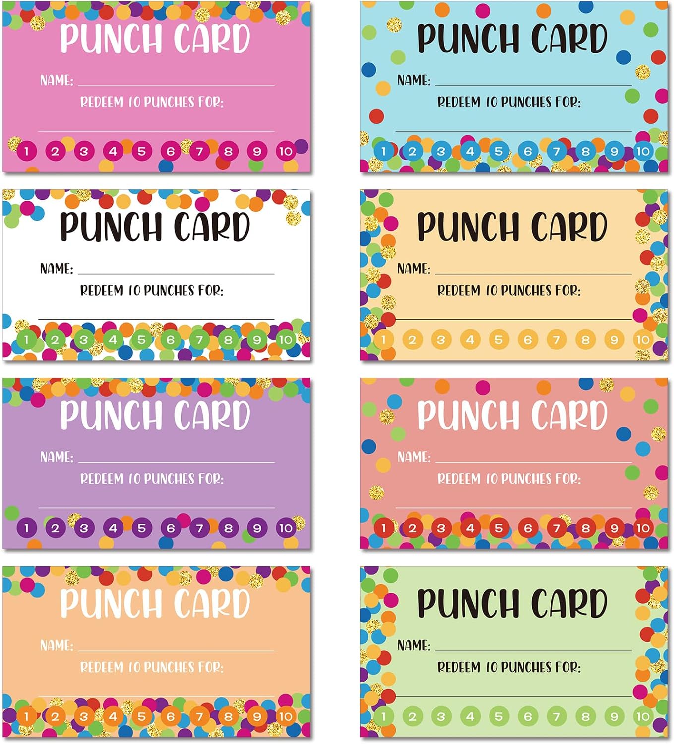 Fumete 400 Pcs Punch Cards for Classroom Reward Cards Behavior Incentive Loyalty Awards for Kids Students Teachers School Business, 8 Styles, 3.5 x 2 in(10 Polka Dots Punches Style)