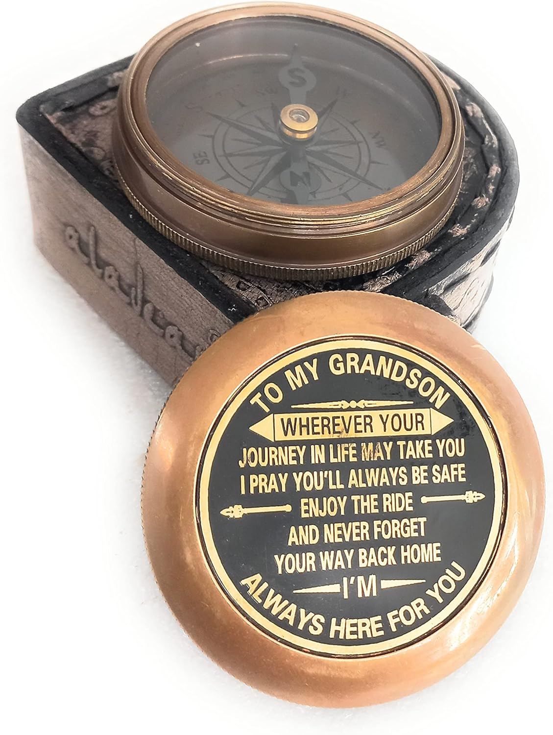 Gift for Grandson Brass Compass Engraved Quote | Memory Present to My Grandson Birthday, Baptism, Graduation, Confirmation, Love, Gift idea by Grandpa Grandma