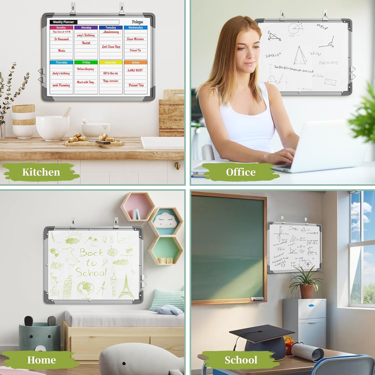 Dry Erase Calendar Whiteboard for Wall, Polegas 16" X 12" Magnetic White Board Board, Small Wall Monthly Double Sided Boards Student, Home, Office (Red)