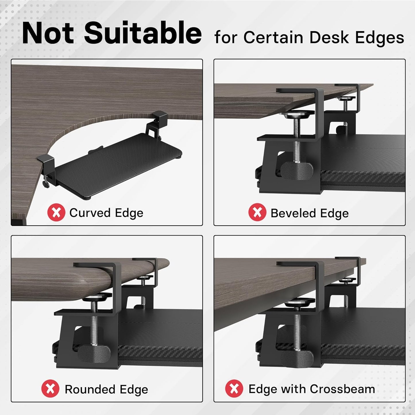BONTEC KMT01-PJ Under Desk Keyboard Tray, Pull-Out Keyboard & Mouse Platform with C-Clamp, 20 x 11.8 in Space-Saving Ergonomic Slide-Out Drawer, Black Carbon Fiber