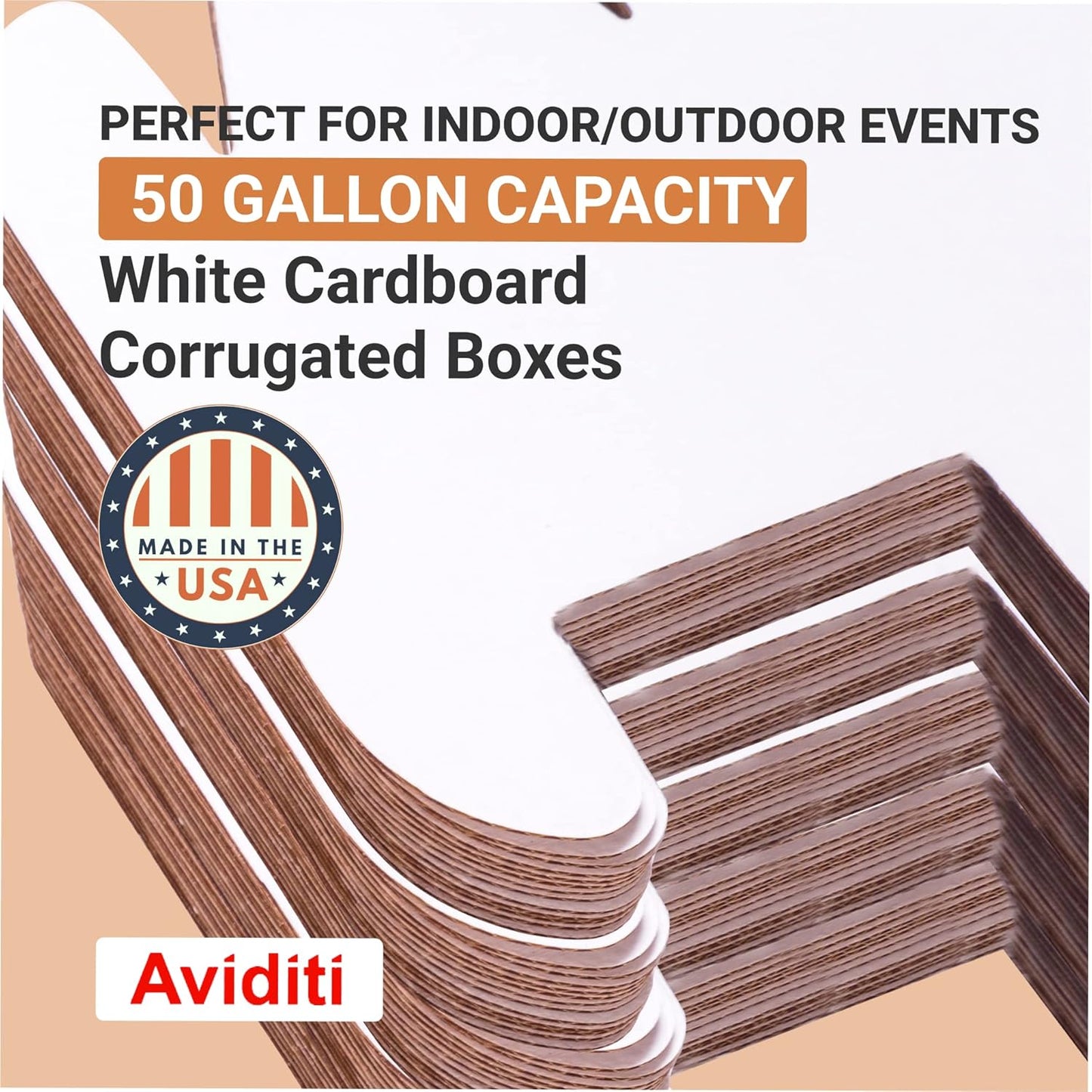 AVIDITI Cardboard Trash Cans and Recycling Bins, 50 Gallon 18"L x 18"W x 36"H (10-Pack) Reusable or Disposable Pop Up Garbage Boxes for Parties, Outdoor Events, Heavy Duty, Recycle