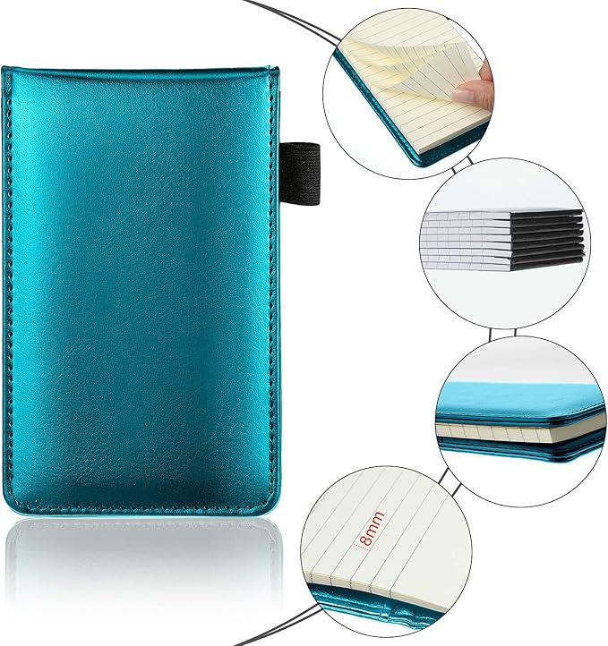 Outus 10 Pcs Pocket Notebook with Pen Set Included Mini Pocket Notepad Holder with 50 Lined Sheets, Metal Pen, 8 Pcs 3 x 5 Inch Memo Book Refills, 30 Lined Paper Per Note Pad (Sky Blue)