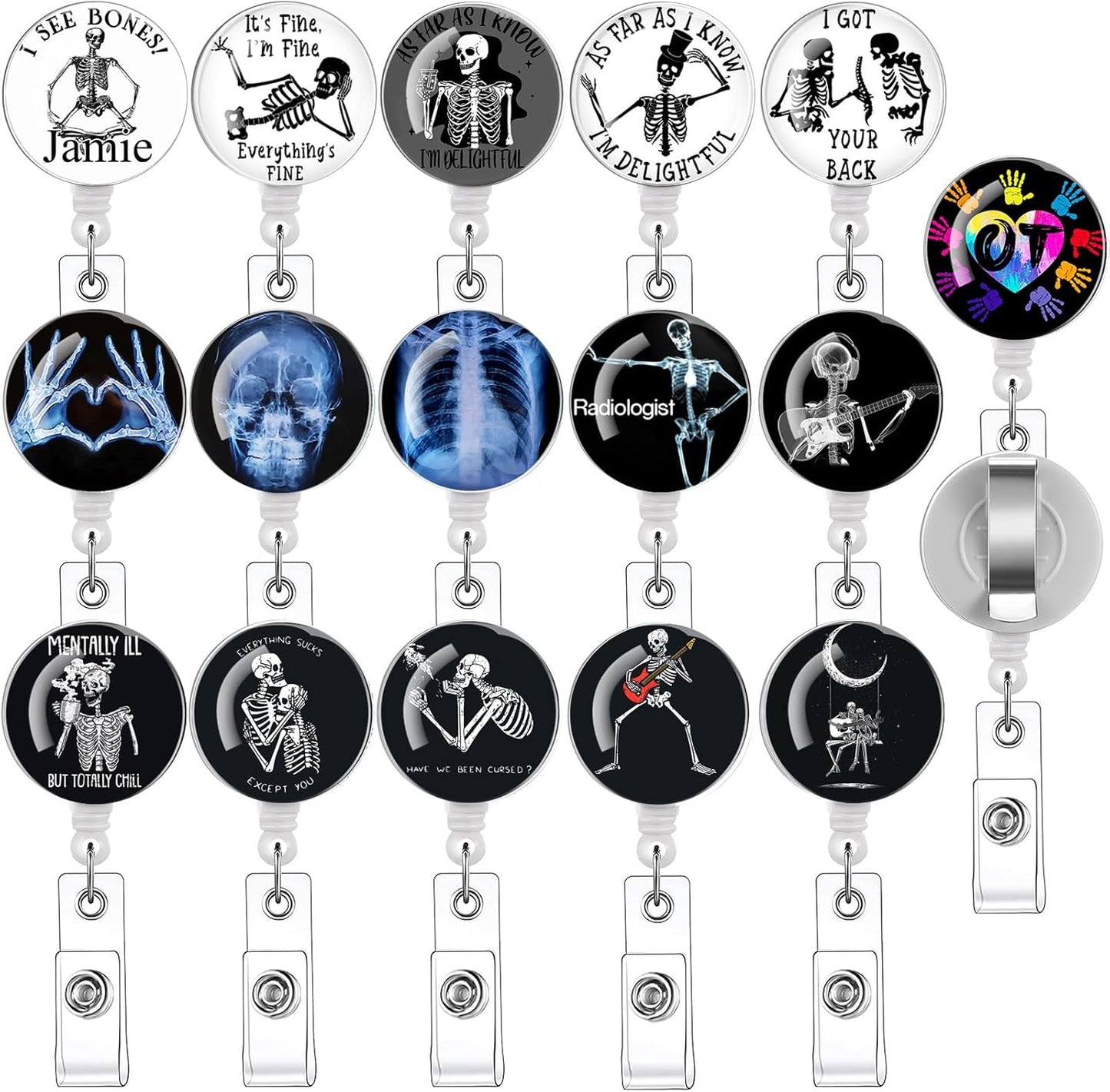 16pcs Badge Reels Retractable Badge Holders,Id Badge Holders Retractable with Clip,Cute Badge Reel for Men,Women,Girls 12