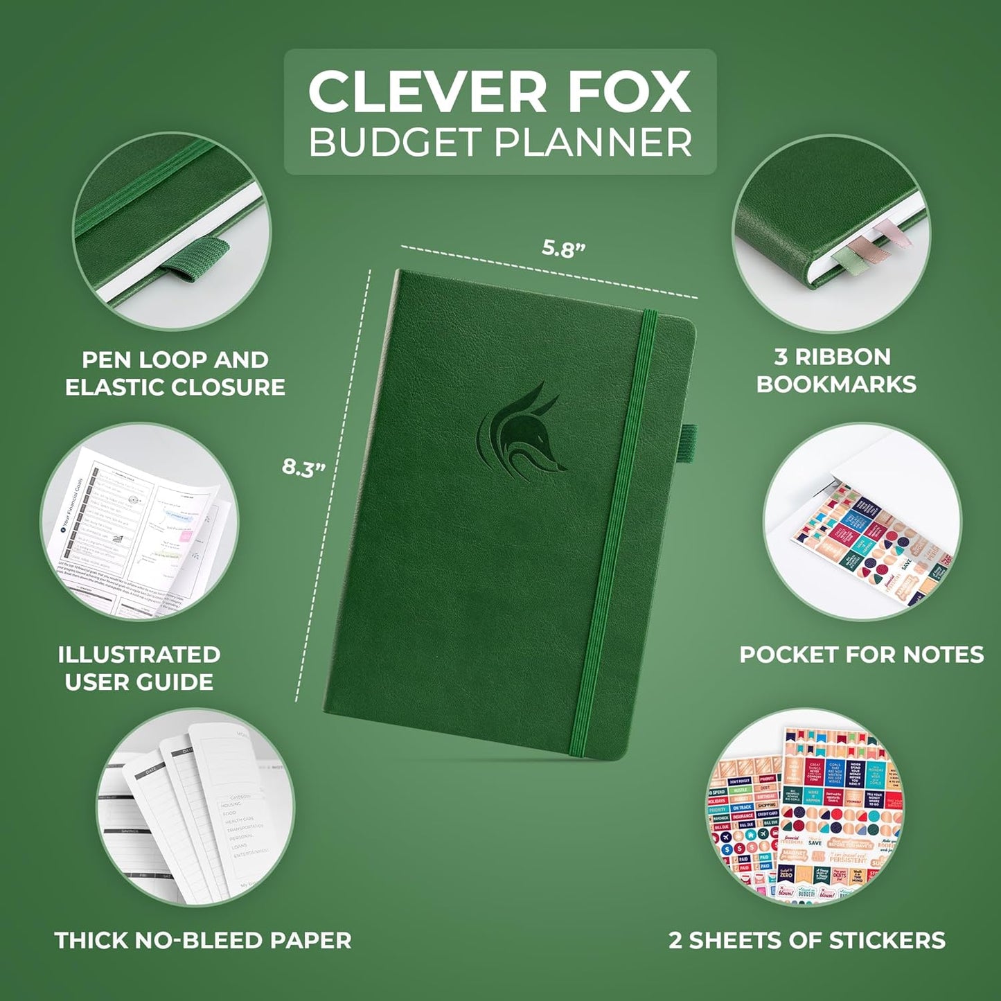 Clever Fox Budget Planner - Expense Tracker Notebook. Monthly Budgeting Organizer, Finance Logbook & Accounts Book, Bill Tracker, A5 (Dark Green)