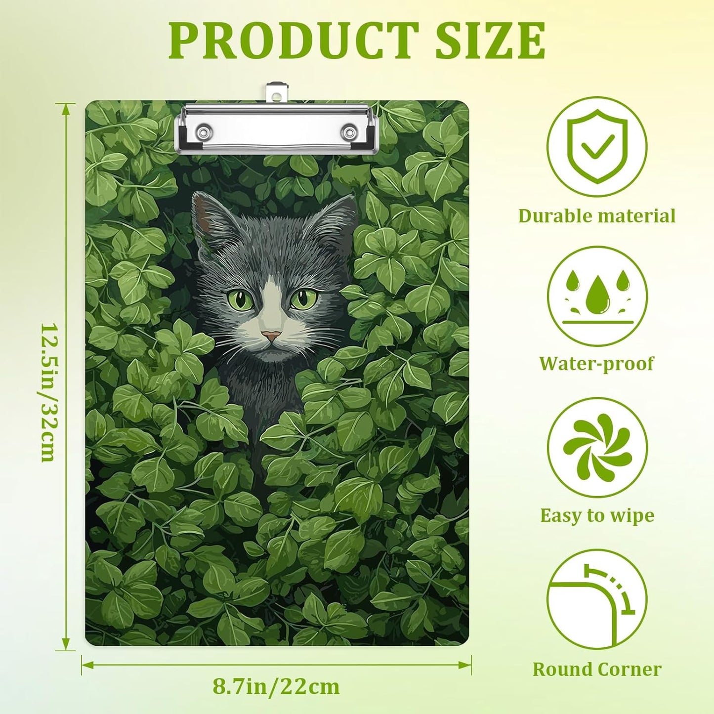 Black Cat Clipboard,Decorative Plants Acrylic Clipboard with Low Profile Metal Clip for Office,School,Teachers,Students Standard Letter Size 9x12.5